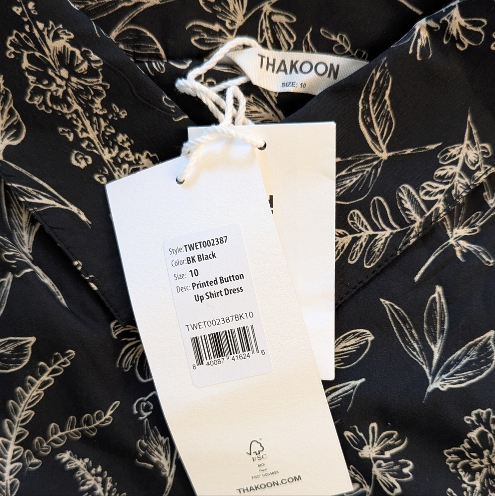 NWT Thakoon Black Printed Button Up Shirt Dress - Picture 4 of 5